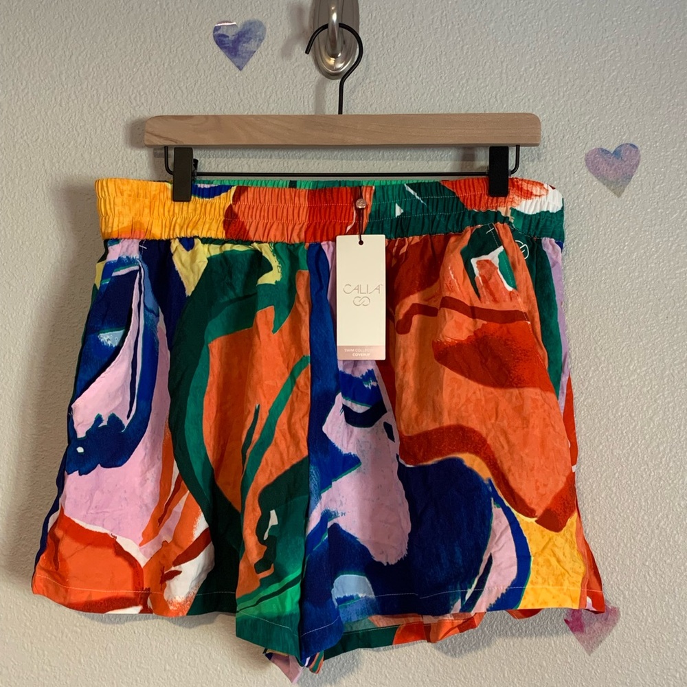 NWT - CALIA HIGH RISE COVER UP SHORT - XL - PAINTERLY FLORAL MULTI